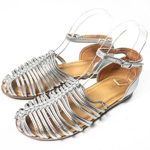New Old Navy Silver Metallic Strappy Sandals Sz 3 (Girl’s) - Picture 1 of 11